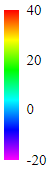 Farbabstufung der Temperaturen von -20 Grad Celsius bis 40 Grad Celsius